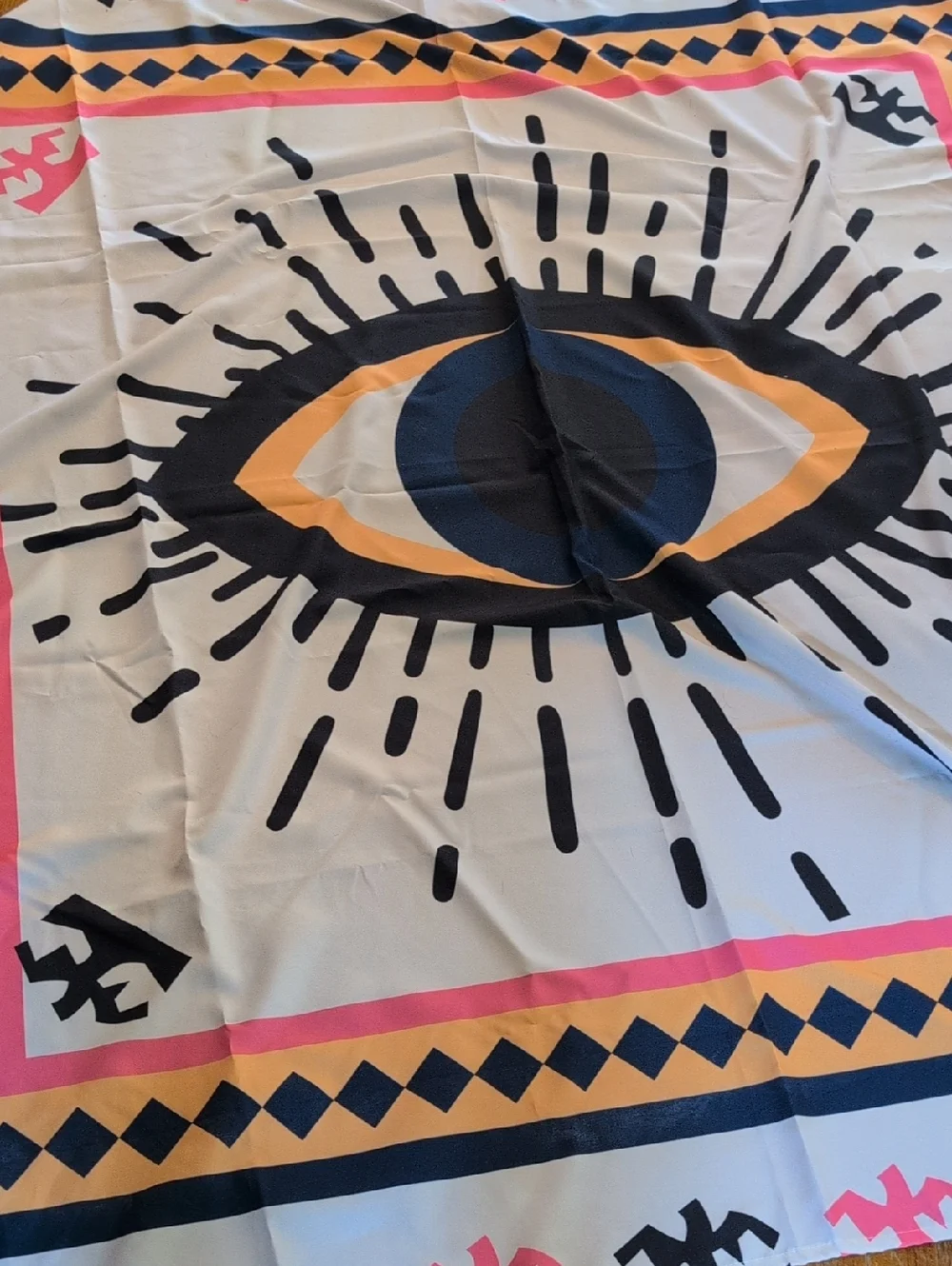 Graphic Eye Print Shower Curtain in Cream, Navy & Mustard